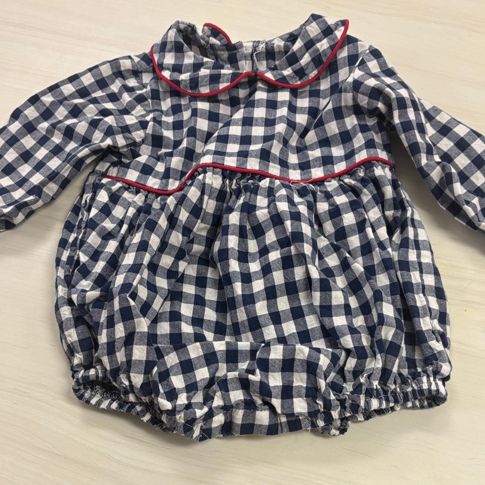 18 Month Anvy and Kids Blue and White Checkered Baby Romper